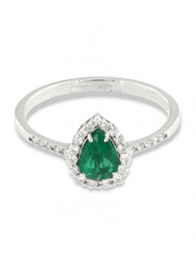 Anello Oro Bianco Goccia Smeraldo 0,59 Carati Diamanti 0,267 Carati [45d9f4ab]