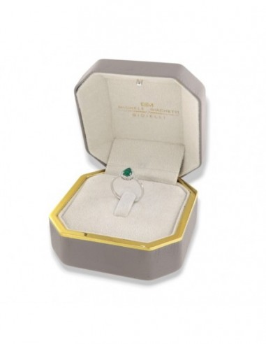 Anello Oro Bianco Goccia Smeraldo 0,59 Carati Diamanti 0,267 Carati [ef783703]