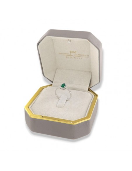 Anello Oro Bianco Goccia Smeraldo 0,59 Carati Diamanti 0,267 Carati [ef783703]