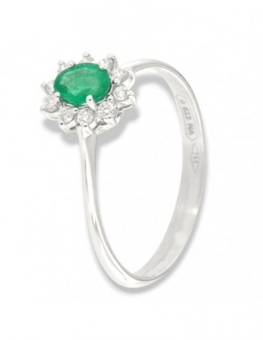 Anello Oro Bianco Principessa Smeraldo 0,27 Carati Diamanti 0,12 Carati [081c60a6]