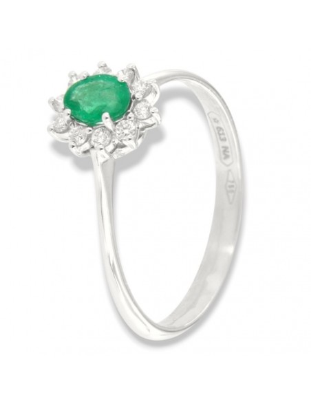 Anello Oro Bianco Principessa Smeraldo 0,27 Carati Diamanti 0,12 Carati [081c60a6]