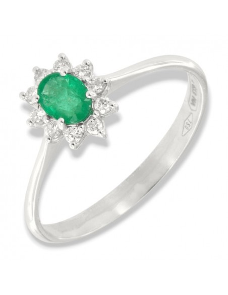 Anello Oro Bianco Principessa Smeraldo 0,27 Carati Diamanti 0,12 Carati [338dfd3d]