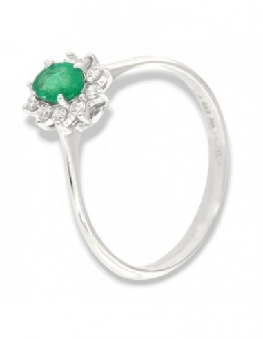 Anello Oro Bianco Principessa Smeraldo 0,27 Carati Diamanti 0,12 Carati [36ddba23]