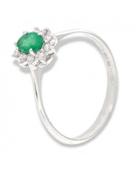 Anello Oro Bianco Principessa Smeraldo 0,27 Carati Diamanti 0,12 Carati [36ddba23]