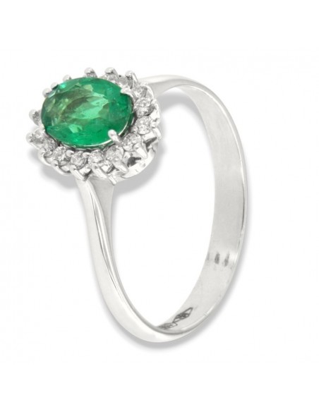 Anello Oro Bianco Principessa Smeraldo 0,68 Carati Diamanti 0,18 Carati [f92729e4]