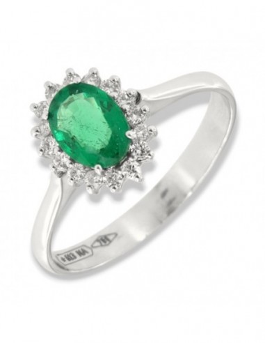 Anello Oro Bianco Principessa Smeraldo 0,68 Carati Diamanti 0,18 Carati [0dafb0ef]
