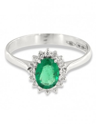 Anello Oro Bianco Principessa Smeraldo 0,68 Carati Diamanti 0,18 Carati [d489f3e2]