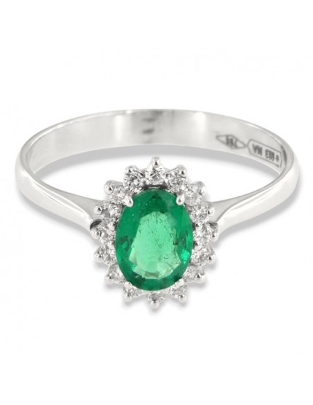 Anello Oro Bianco Principessa Smeraldo 0,68 Carati Diamanti 0,18 Carati [d489f3e2]