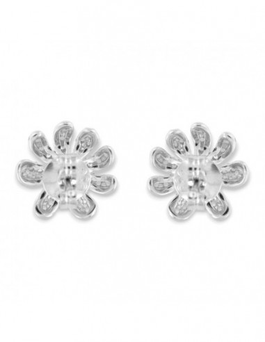 Orecchini Argento Rodiato Fiore Perla Zirconi Bianchi [9989e556]