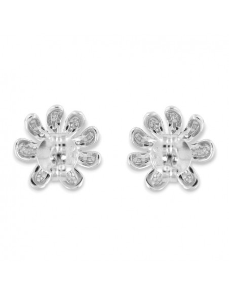 Orecchini Argento Rodiato Fiore Perla Zirconi Bianchi [9989e556]