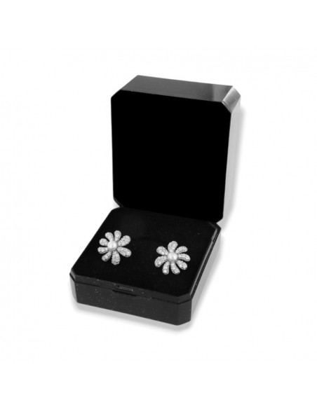 Orecchini Argento Rodiato Fiore Perla Zirconi Bianchi [9cd9a248]
