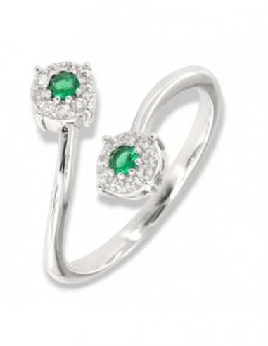 Anello Argento Rodiato Bilogy Zirconi Verdi 3MM [2ecb23d7]