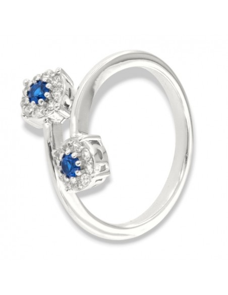 Anello Argento Rodiato Bilogy Zirconi Blu 3MM [4974bfda]