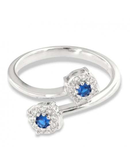 Anello Argento Rodiato Bilogy Zirconi Blu 3MM [274f3dd3]