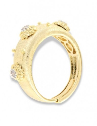 Anello Argento Dorato Fascia Zirconi Bianchi Fiori [ac37bcc8]