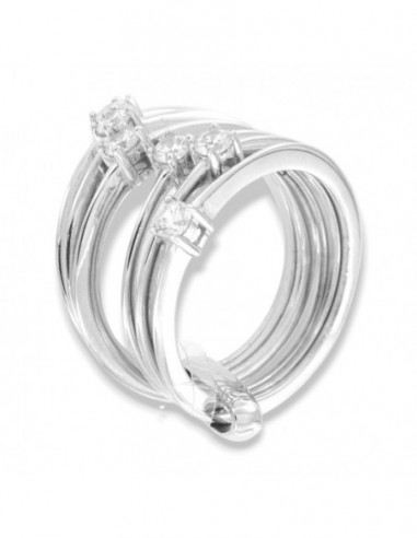 Anello Argento Rodiato Fascia Solitari Uniti [042e3efa]