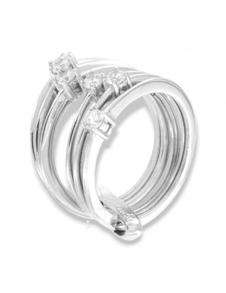 Anello Argento Rodiato Fascia Solitari Uniti [042e3efa]