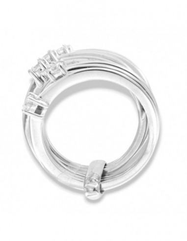 Anello Argento Rodiato Fascia Solitari Uniti [b333fffe]
