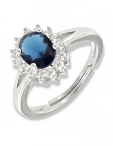 Anello Argento Rodiato Principessa Blu 8x6MM [0948799f]