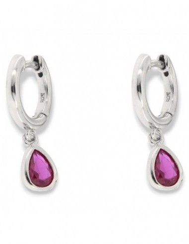 Orecchini Argento Rodiato Cerchi Goccia Fucsia [9153058d]