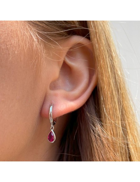 Orecchini Argento Rodiato Cerchi Goccia Fucsia [df17c515]
