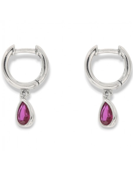 Orecchini Argento Rodiato Cerchi Goccia Fucsia [680a0411]