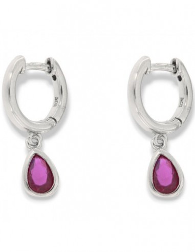 Orecchini Argento Rodiato Cerchi Goccia Fucsia [6d5a430f]
