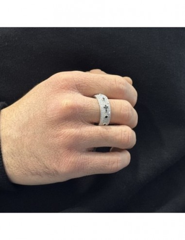 Anello Argento Rodiato Rosario Zirconi Bianchi [738f791e]