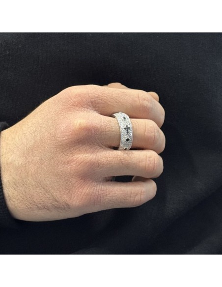 Anello Argento Rodiato Rosario Zirconi Bianchi [738f791e]