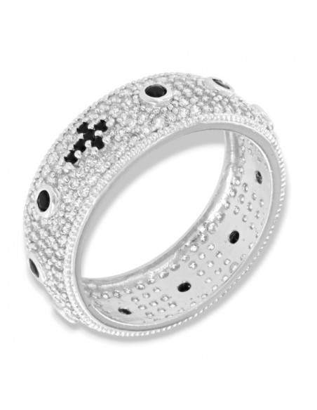 Anello Argento Rodiato Rosario Zirconi Bianchi [c492b81a]