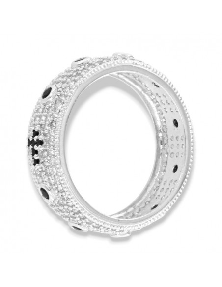Anello Argento Rodiato Rosario Zirconi Bianchi [c1c2ff04]
