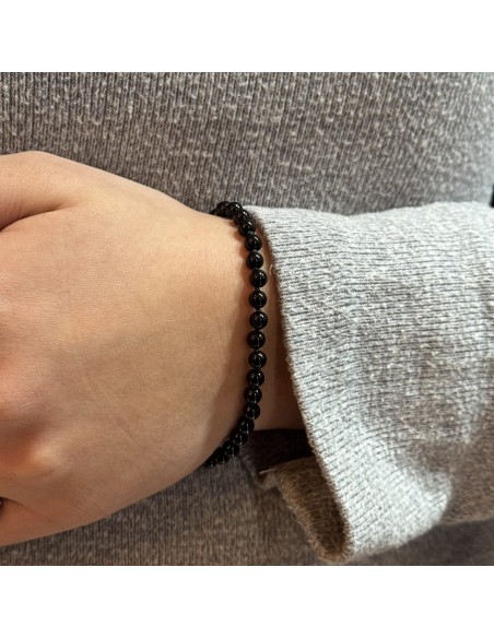 Bracciale Onice Nera 5MM Chiusura Argento Rodiato [c4e2a44c]