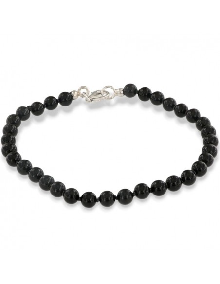 Bracciale Onice Nera 5MM Chiusura Argento Rodiato [76af2256]