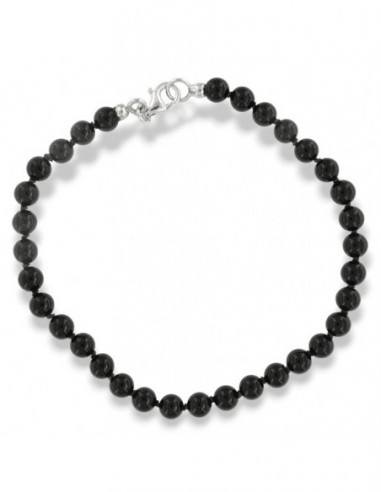 Bracciale Onice Nera 5MM Chiusura Argento Rodiato [c1b2e352]