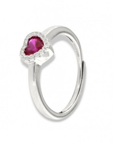 Anello Argento Rodiato Cuore Rosso Zirconi Bianchi [dcbe5054]