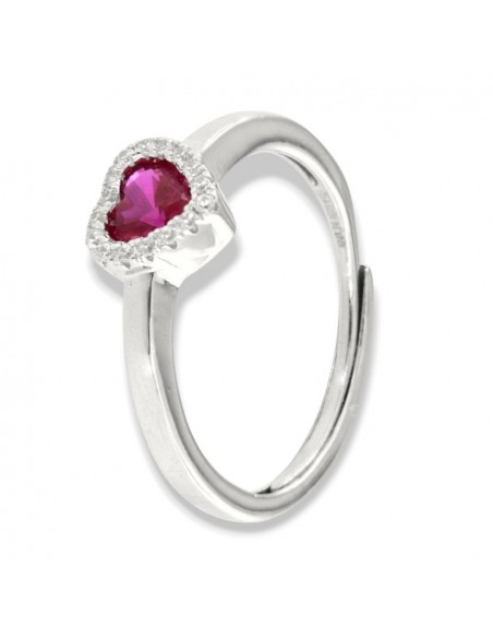 Anello Argento Rodiato Cuore Rosso Zirconi Bianchi [dcbe5054]