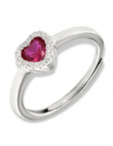 Anello Argento Rodiato Cuore Rosso Zirconi Bianchi [4d67d118]