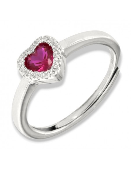 Anello Argento Rodiato Cuore Rosso Zirconi Bianchi [4d67d118]