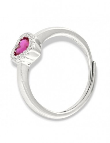 Anello Argento Rodiato Cuore Rosso Zirconi Bianchi [48379606]