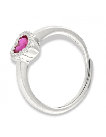 Anello Argento Rodiato Cuore Rosso Zirconi Bianchi [48379606]