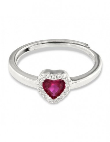Anello Argento Rodiato Cuore Rosso Zirconi Bianchi [260c140f]