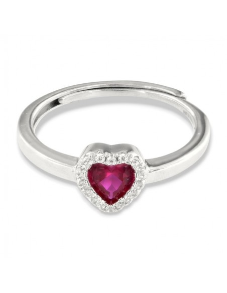 Anello Argento Rodiato Cuore Rosso Zirconi Bianchi [260c140f]