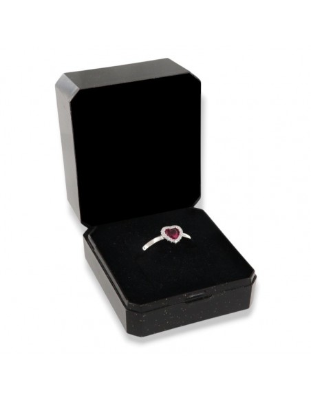 Anello Argento Rodiato Cuore Rosso Zirconi Bianchi [9111d50b]