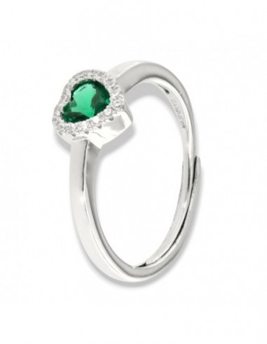 Anello Argento Rodiato Cuore Verde Zirconi Bianchi [69bcfd2f]