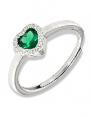 Anello Argento Rodiato Cuore Verde Zirconi Bianchi [686a9153]