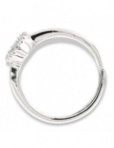Anello Argento Rodiato Cuore Verde Zirconi Bianchi [da271749]