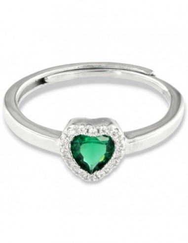 Anello Argento Rodiato Cuore Verde Zirconi Bianchi [03015444]