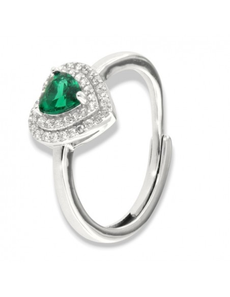 Anello Argento Rodiato Cuore Verde Zirconi Doppia Fila [6ef3d64e]
