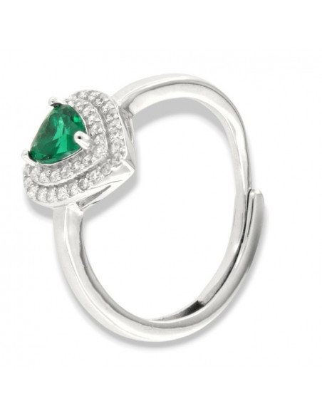 Anello Argento Rodiato Cuore Verde Zirconi Doppia Fila [5adc4502]