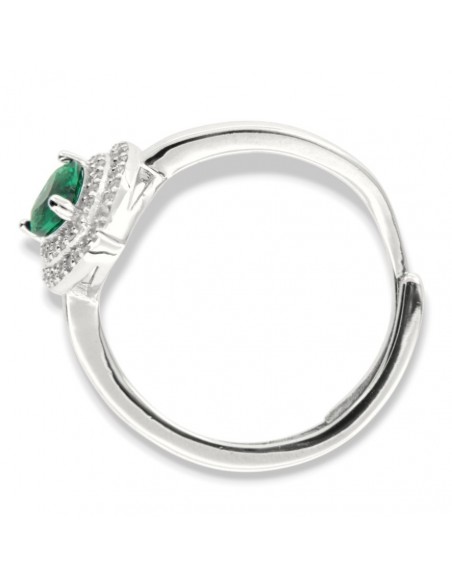 Anello Argento Rodiato Cuore Verde Zirconi Doppia Fila [edc18406]